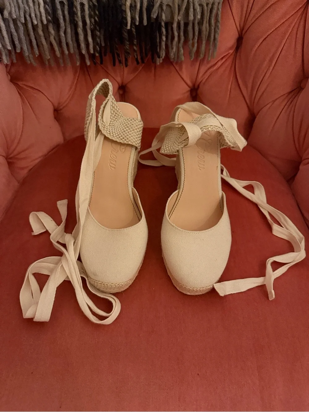 J. Crew Neutral Espadrille Wedge Lace-Up Heels